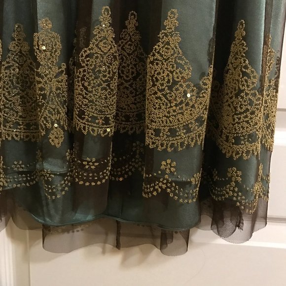 Adrianna Papell | Beaded Gold Green Tulle Dress - Picture 6 of 13